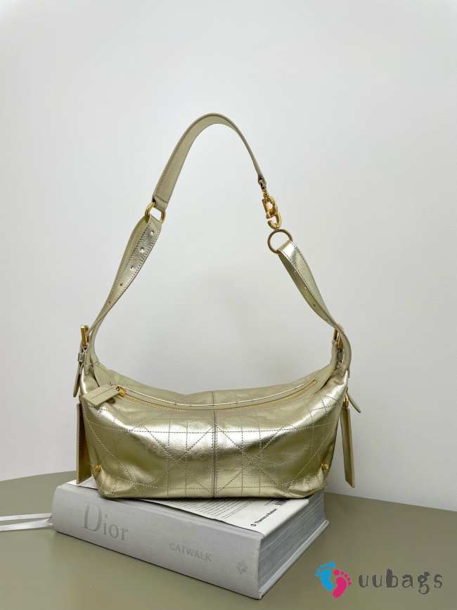 Uubags Dior Small D-Journey Bag in Crinkled Calfskin Metallic Gold-Tone Flat Macrocannage 25.5x14.5x14cm - 1