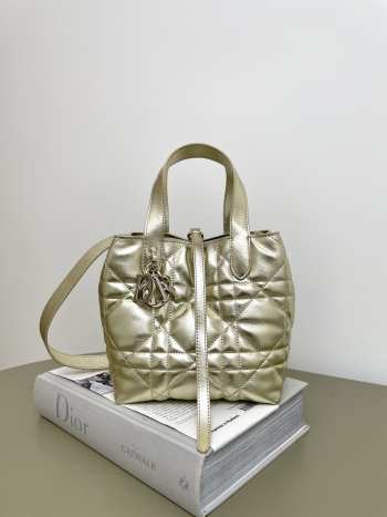Uubags Dior Small Toujours Bag Metallic Gold-Tone Macrocannage Calfskin 18.5x18.5x12cm