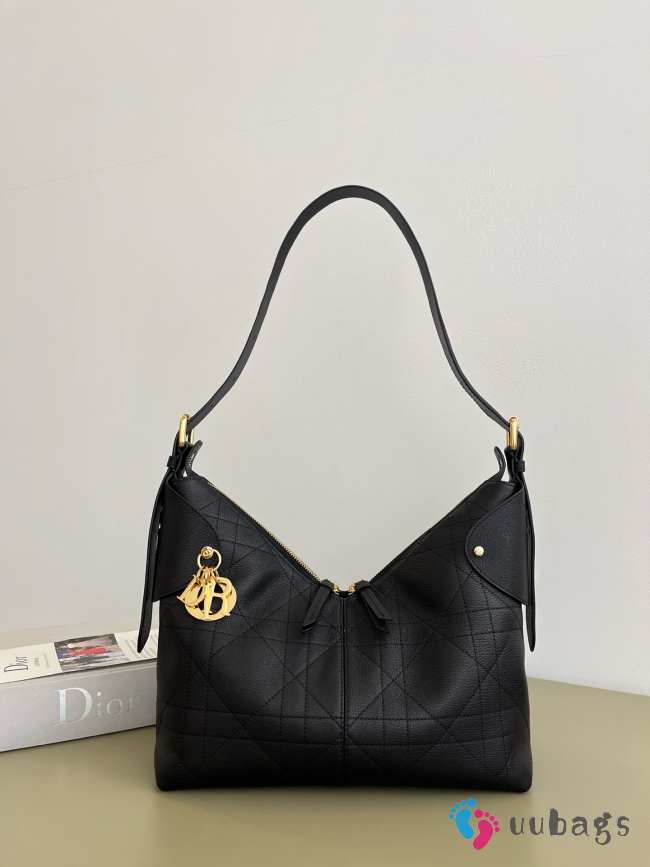 Uubags Medium Dior Voyage Bag Black Flat Macrocannage Grained Calfskin 28x12x18cm - 1