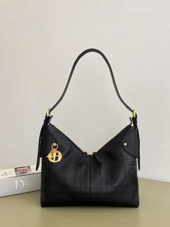 Uubags Medium Dior Voyage Bag Black Flat Macrocannage Grained Calfskin 28x12x18cm