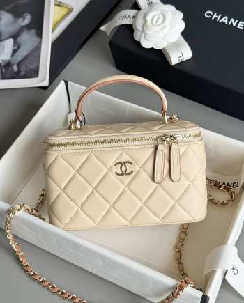 Uubags Chanel 24K Vanity In Lambskin With Beige & Pink Handle 9.5x17x8cm (H)