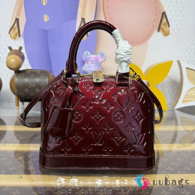 Uubags Louis Vuitton M13169 Alma BB Bag In Burgundy Varnished Epi Cowhide Leather 23,5x17,5x11,5cm - 1