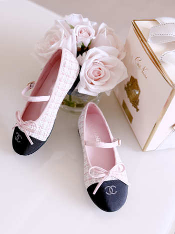 Uubags Chanel ballet flats tweed & grosgrain, pink, black & white