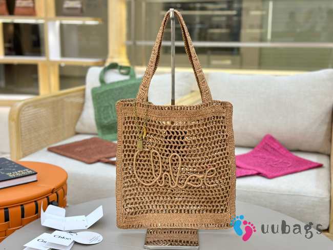 Uubags Chloe Summer Banana tote bag in summery beige raffia 33x37x2cm - 1