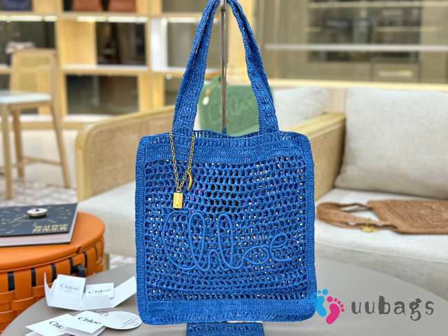Uubags Chloe Summer Banana tote bag in stormy sea raffia 33x37x2cm - 1