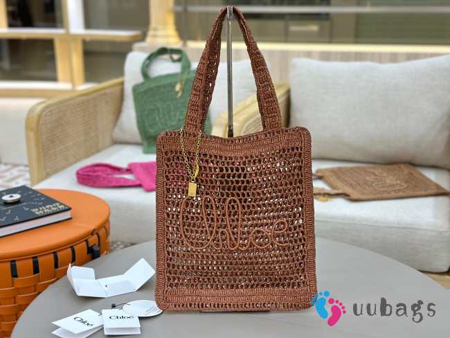 Uubags Chloe Summer Banana tote bag in clay brown raffia 33x37x2cm - 1