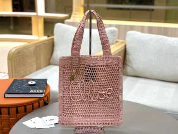 Uubags Chloe Summer Banana tote bag in light pink raffia 33x37x2cm