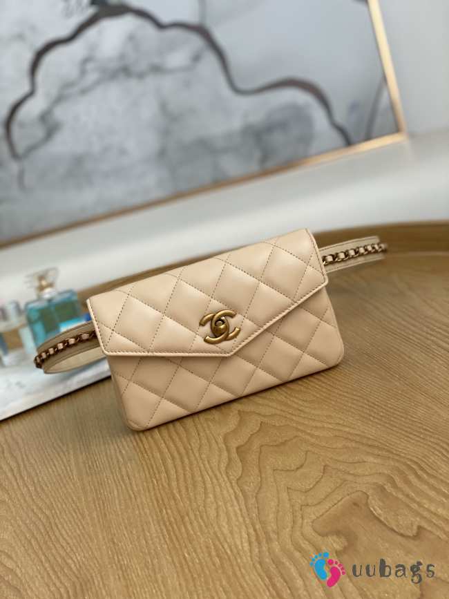 Uubags Chanel Quilted Leather Waist Belt Bag In Beige 18x3.5x12cm - 1