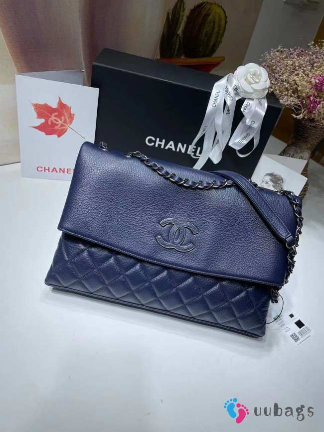 Uubags Chanel CC Quilted Lambskin Flap Shoulder Bag In Navy Blue 32x7.5x19cm - 1