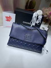 Uubags Chanel CC Quilted Lambskin Flap Shoulder Bag In Navy Blue 32x7.5x19cm - 1