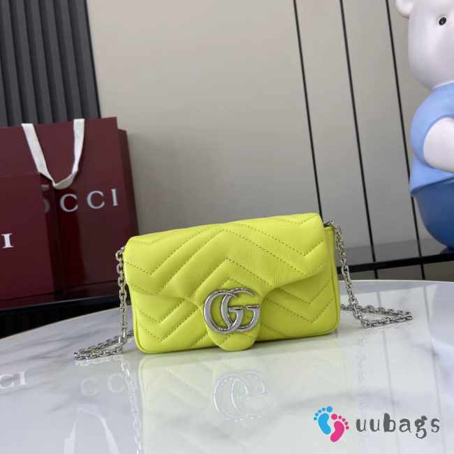 Uubags Gucci GG Marmont Mini Shoulder Bag In Lime Green Lambskin Leather 16.5x9.5x4.5cm - 1