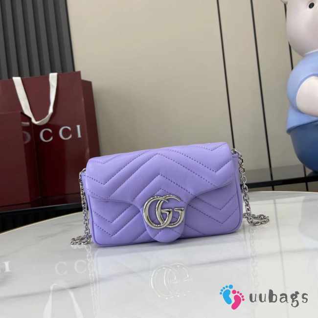 Uubags Gucci GG Marmont Mini Shoulder Bag In Purple Lambskin Leather 16.5x9.5x4.5cm - 1