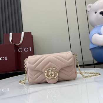 Uubags Gucci GG marmont mini shoulder bag in pink beige leather 16.5x9.5x4.5cm