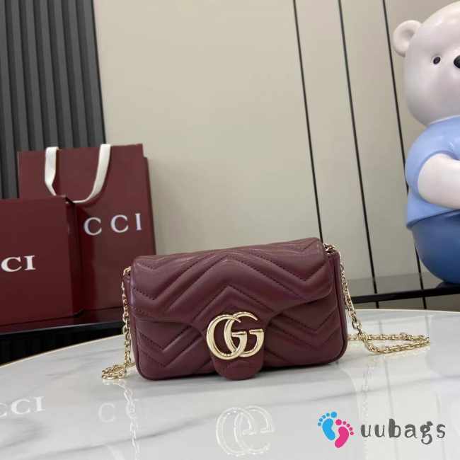 Uubags Gucci GG marmont mini shoulder bag in rosso ancora red leather 16.5x9.5x4.5cm - 1