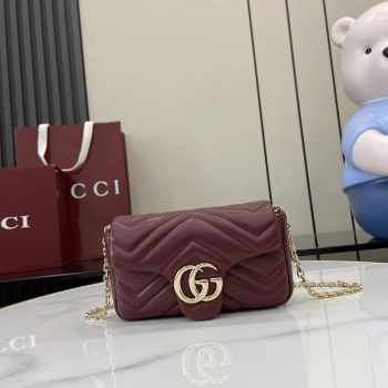 Uubags Gucci GG marmont mini shoulder bag in rosso ancora red leather 16.5x9.5x4.5cm