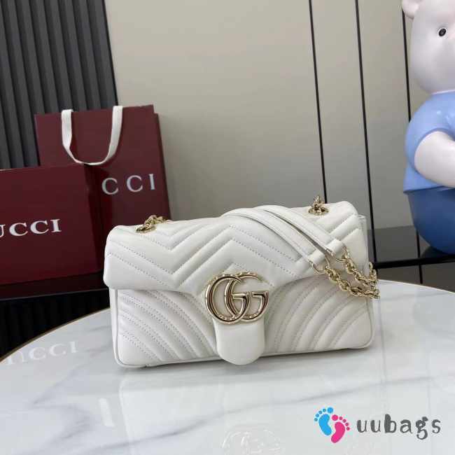 Uubags Gucci GG marmont mini shoulder bag in white leather 16.5x9.5x4.5cm - 1
