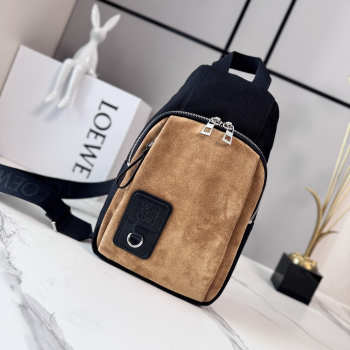 Uubags Loewe Flex sling bag in canvas and suede in black/dark Gold 31x18x10cm