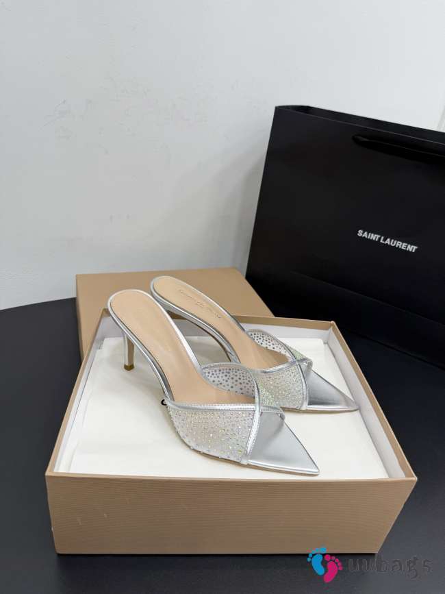Uubags Gianvito Rossi Silver Crystal-Embellished Pointed-Toe Mule 8.5cm - 1