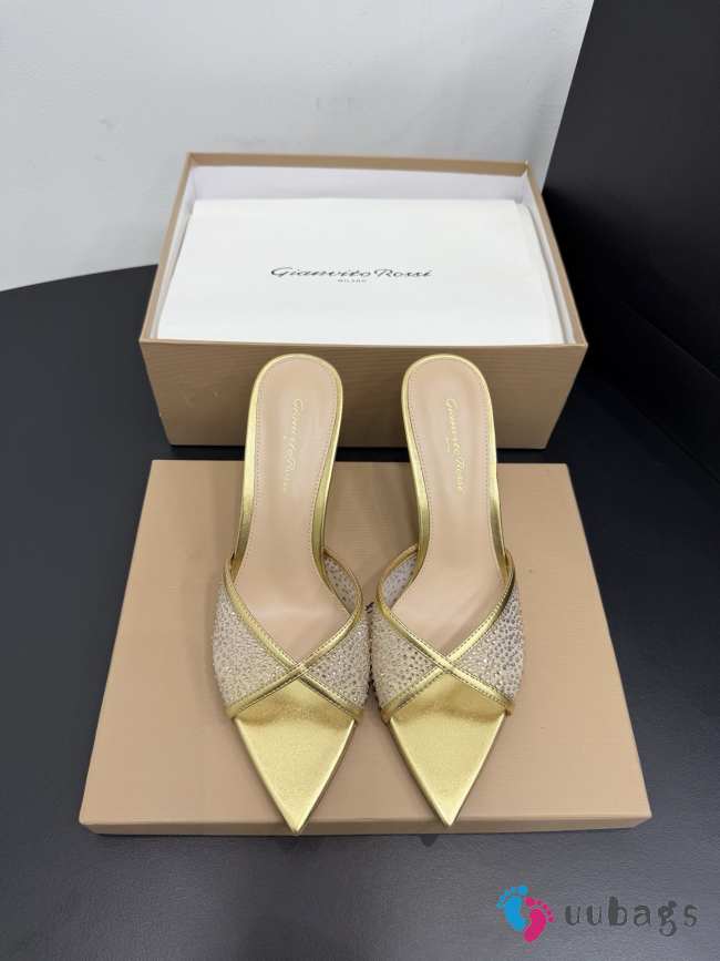 Uubags Gianvito Rossi Gold Crystal-Embellished Pointed-Toe Mule 8.5cm - 1