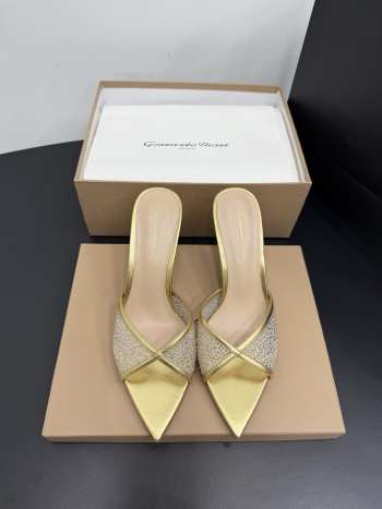 Uubags Gianvito Rossi Gold Crystal-Embellished Pointed-Toe Mule 8.5cm