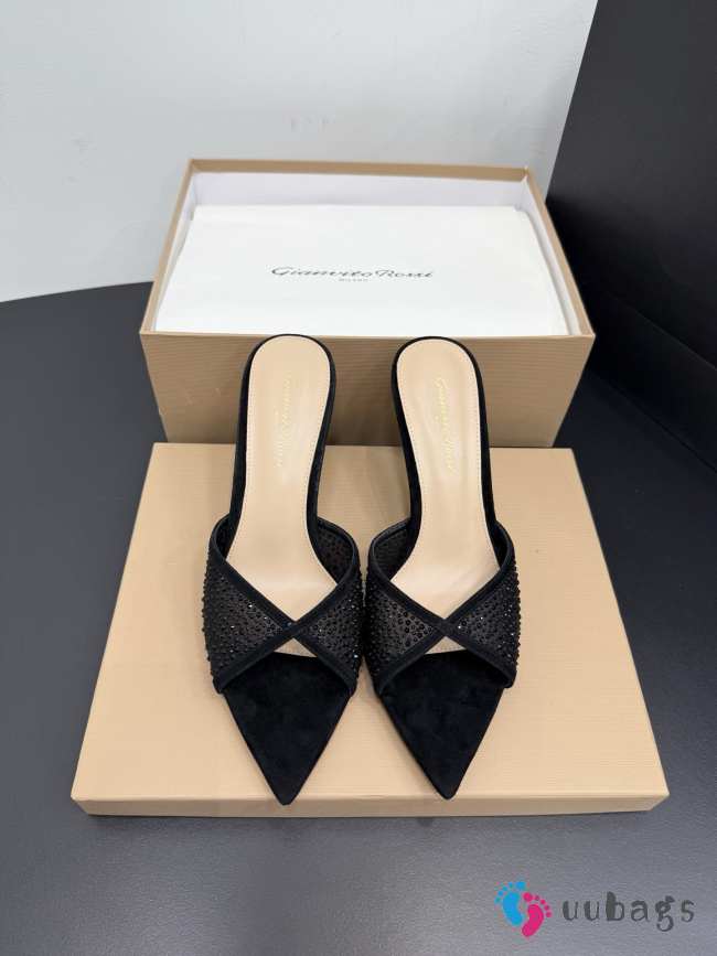 Uubags Gianvito Rossi Black Crystal-Embellished Pointed-Toe Mule 8.5cm - 1