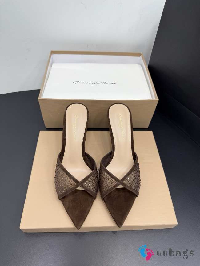 Uubags Gianvito Rossi Brown Crystal-Embellished Pointed-Toe Mule 8.5cm - 1