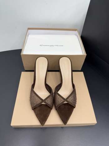 Uubags Gianvito Rossi Brown Crystal-Embellished Pointed-Toe Mule 8.5cm