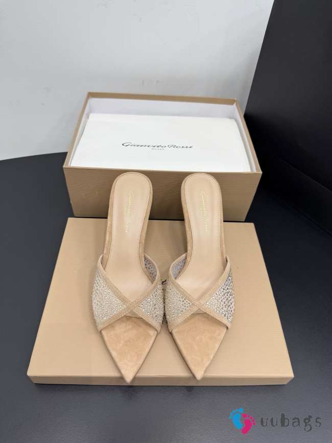 Uubags Gianvito Rossi Beige Crystal-Embellished Pointed-Toe Mule 8.5cm - 1