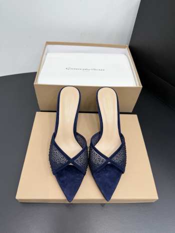 Uubags Gianvito Rossi Dark Blue Crystal-Embellished Pointed-Toe Mule 8.5cm