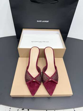 Uubags Gianvito Rossi Burgundy Crystal-Embellished Pointed-Toe Mule 8.5cm
