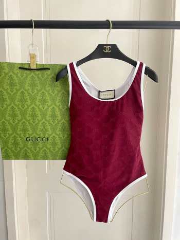 Uubags Gucci Piped terry-jacquard swimsuit in red