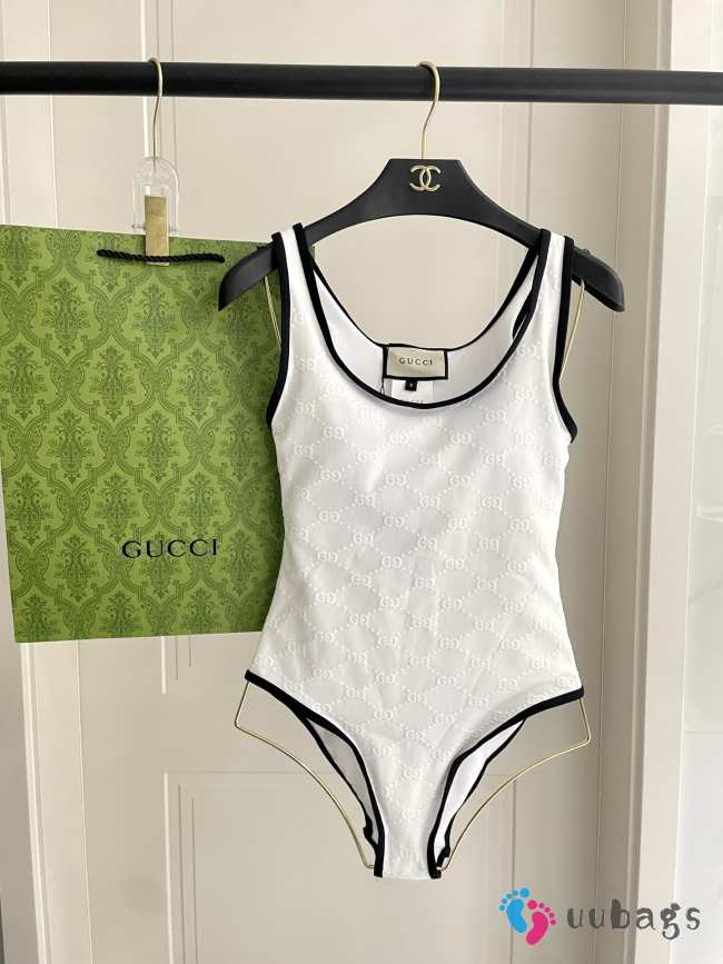 Uubags Gucci Piped terry-jacquard swimsuit in white - 1