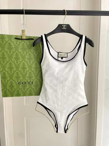 Uubags Gucci Piped terry-jacquard swimsuit in white