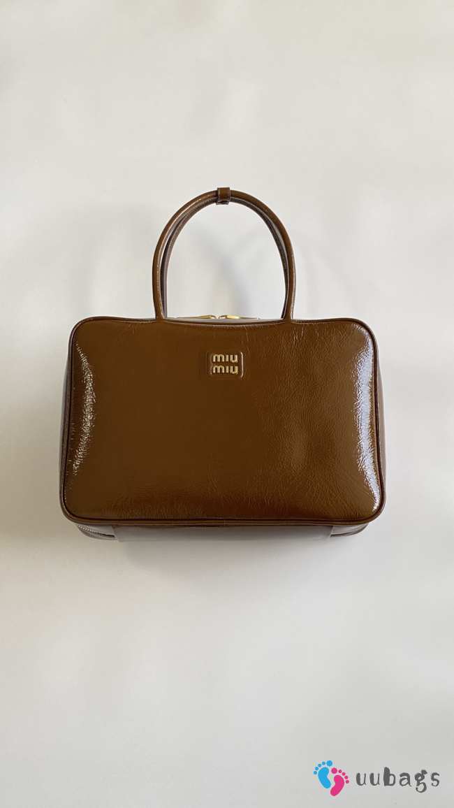 Uubags Miu Miu large Beau bag in brown patent leather 35x22x12cm - 1