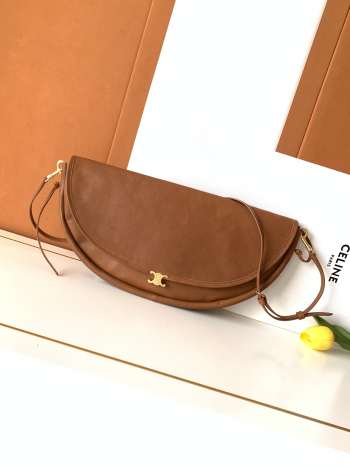 Uubags Celine Little Halfmoon Soft Triomphe In Tan Supple Shiny Lambskin 25x13x5cm