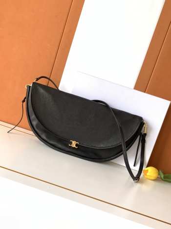 Uubags Celine Little Halfmoon Soft Triomphe In Black Supple Shiny Lambskin 25x13x5cm