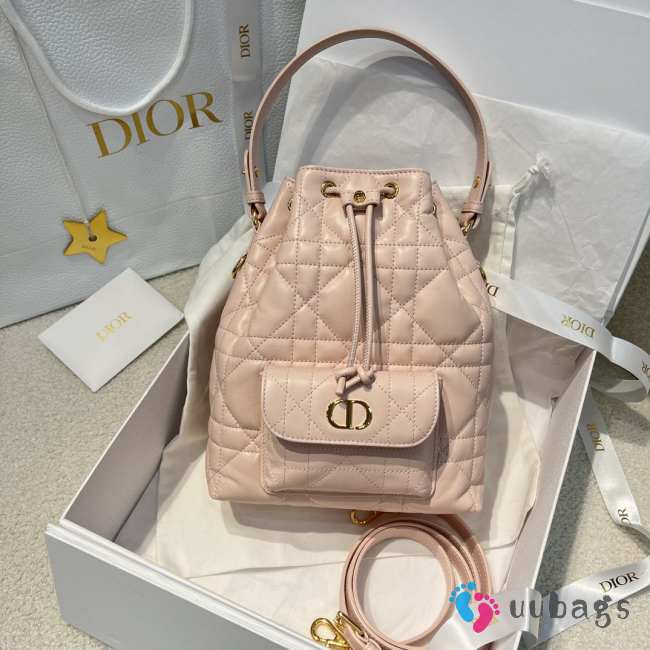 Uubags Dior Caro Mini Bucket Bag Light Pink Macrocannage Lambskin 20x24x9cm - 1