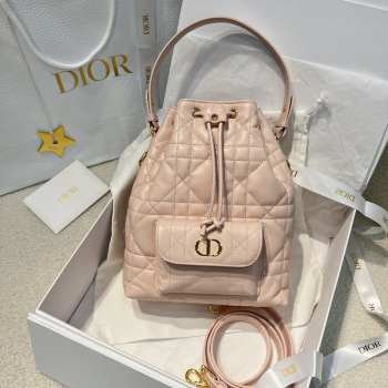 Uubags Dior Caro Mini Bucket Bag Light Pink Macrocannage Lambskin 20x24x9cm