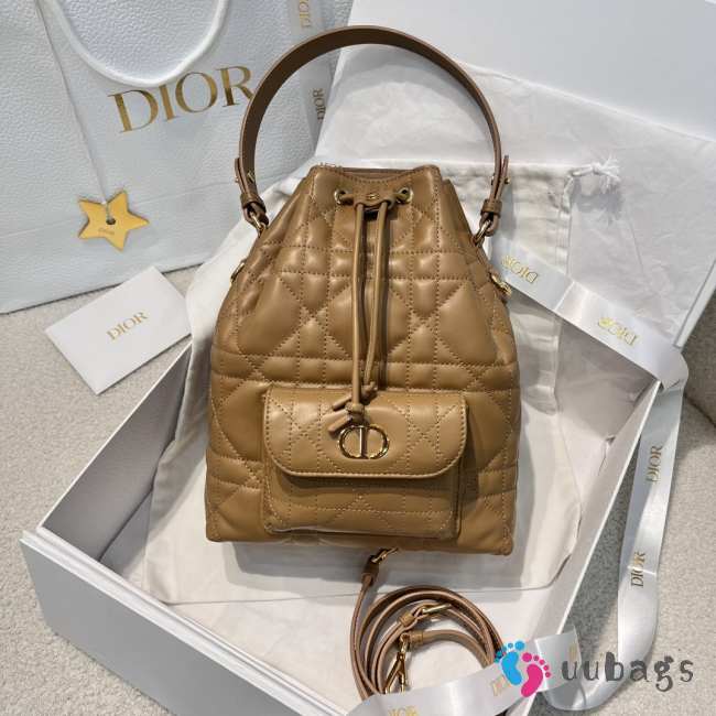 Uubags Dior Caro Mini Bucket Bag Brown Macrocannage Lambskin 20x24x9cm - 1