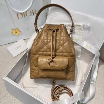 Uubags Dior Caro Mini Bucket Bag Brown Macrocannage Lambskin 20x24x9cm