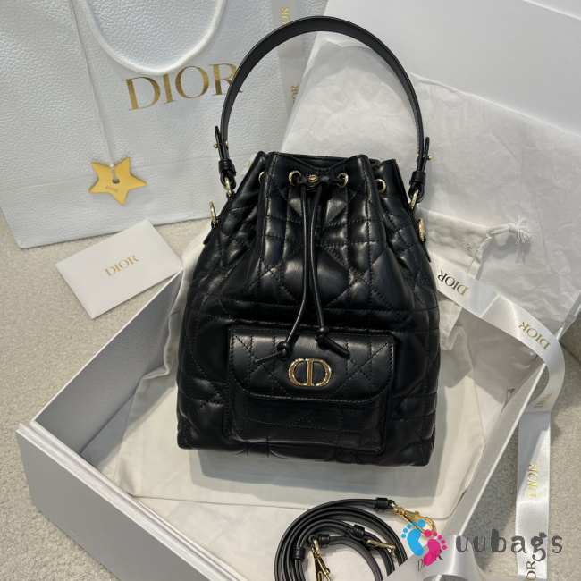 Uubags Dior Caro Mini Bucket Bag Black Macrocannage Lambskin 20x24x9cm - 1