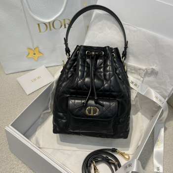 Uubags Dior Caro Mini Bucket Bag Black Macrocannage Lambskin 20x24x9cm