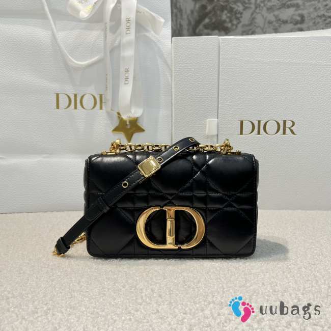 Uubags Small Soft Dior Caro Bag Black Macrocannage Lambskin 20x13x7cm  - 1