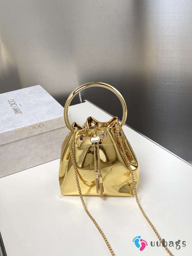 Uubags Jimmy Choo Bon Bon Gold Mirror Fabric Mini Bag with Metal Handle 14x15x9.5cm - 1