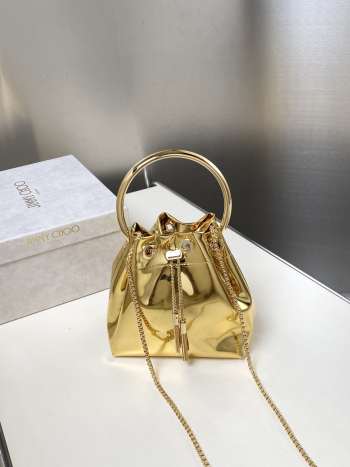 Uubags Jimmy Choo Bon Bon Gold Mirror Fabric Mini Bag with Metal Handle 14x15x9.5cm