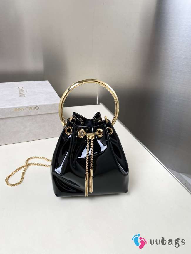 Uubags Jimmy Choo Bon Bon Black Mirror Fabric Mini Bag with Metal Handle 14x15x9.5cm - 1