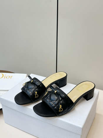 Uubags Dior Cannage Heeled Slide Black Quilted Cannage Lambskin 3.5cm