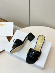 Uubags Dior Cannage Heeled Slide Black Quilted Cannage Lambskin 3.5cm - 4