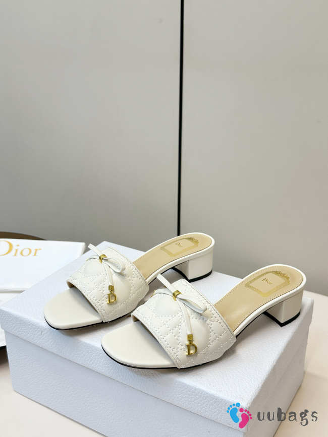Uubags Dior Cannage Heeled Slide White Quilted Cannage Lambskin 3.5cm - 1