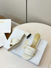 Uubags Dior Cannage Heeled Slide White Quilted Cannage Lambskin 3.5cm - 5